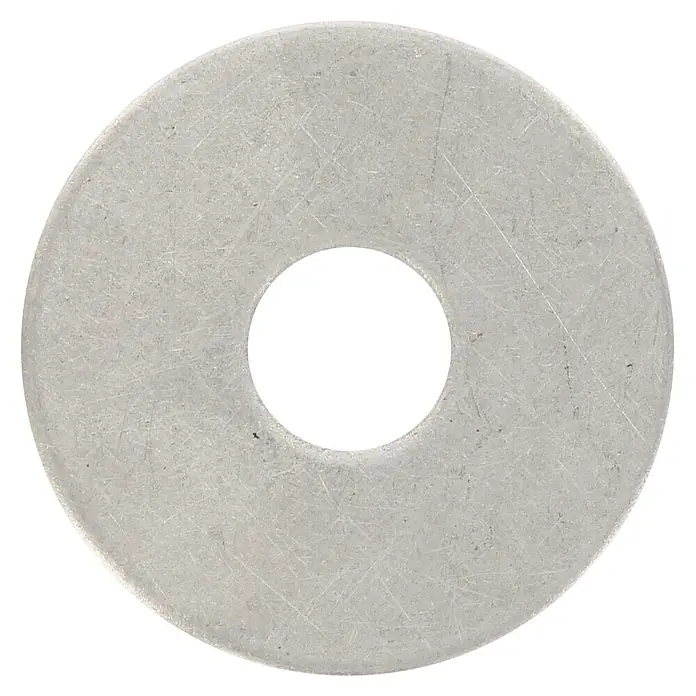 Marinetech Karosseriescheibe - Innendurchmesser: 8,4 mm, Außendurchmesser: 20 mm, Edelstahl, A4, 100 Stk. - Nahaufnahme eines flachen, runden Unterlegscheibe aus Metall mit einem Loch in der Mitte.