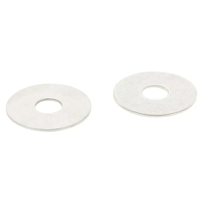 Marinetech Karosseriescheibe - Innendurchmesser: 8,4 mm, Außendurchmesser: 20 mm, Edelstahl, A4, 100 Stk. - Zwei Unterlegscheiben aus Metall auf schwarzem Hintergrund. Ideal für Heimwerkerprojekte und mechanische Anwendungen.