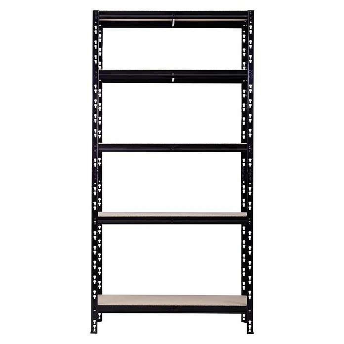 Regalux Metallregal - H x B x T: 180 x 90 x 40 cm, Traglast pro Boden: 175 kg, Anzahl Böden: 5 Stk., Schwarz, Stecken - Schwarzes Regal mit vier Ebenen und stabilen Metallrahmen. Ideal für Lagerung und Organisation in Werkstatt oder Garage.