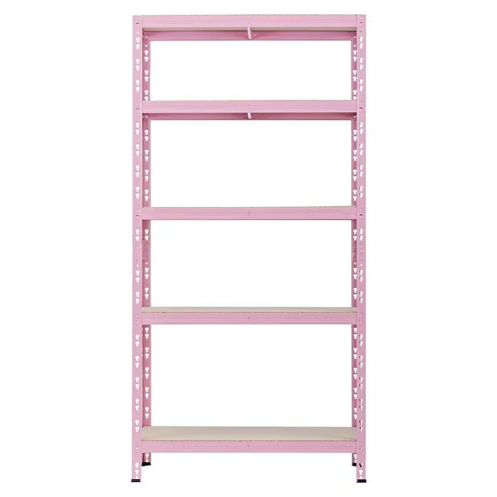 Regalux Metallregal - H x B x T: 180 x 90 x 40 cm, Traglast pro Boden: 175 kg, Anzahl Böden: 5 Stk., Rosa, Stecken - Rosa Metallregal mit fünf Ebenen. Ideal für Lagerung und Organisation in verschiedenen Räumen. Stabil und dekorativ.