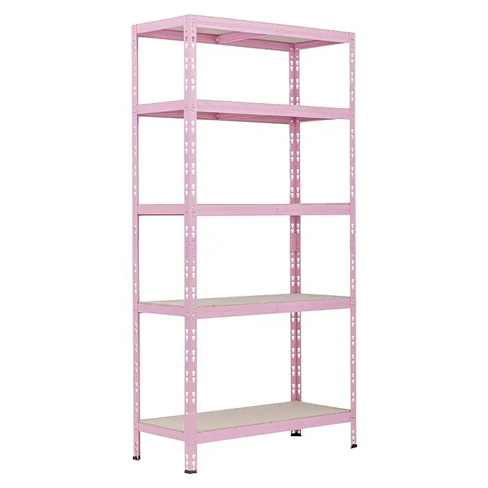 Regalux Metallregal - H x B x T: 180 x 90 x 40 cm, Traglast pro Boden: 175 kg, Anzahl Böden: 5 Stk., Rosa, Stecken - Rosafarbenes Regal mit vier Ablagen. Das Regal ist stabil und bietet viel Stauraum für verschiedene Gegenstände. Ideal für Garage oder Keller.