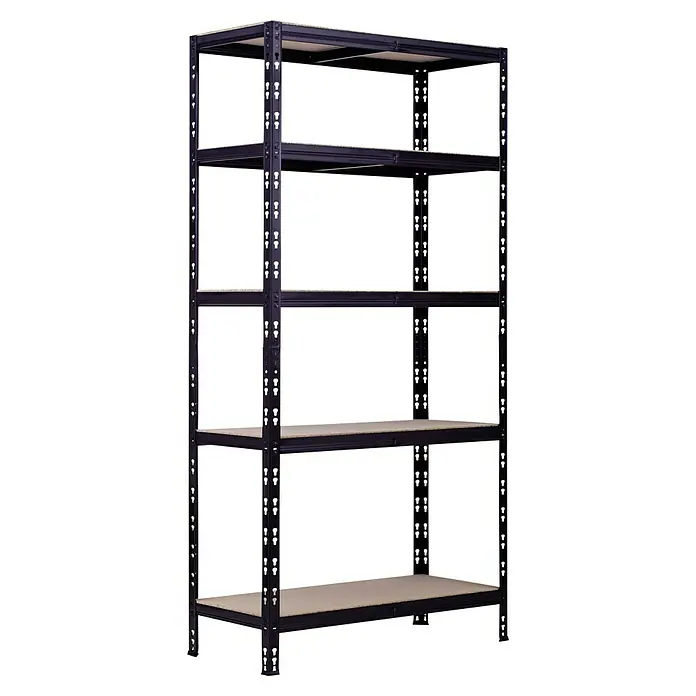Regalux Metallregal - H x B x T: 180 x 90 x 40 cm, Traglast pro Boden: 175 kg, Anzahl Böden: 5 Stk., Schwarz, Stecken - Regal mit fünf Böden und schwarzem Metallgestell. Ideal für Lagerung und Organisation in Garage oder Keller.