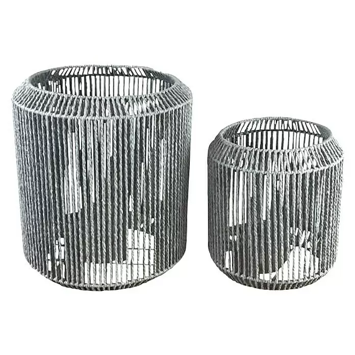 Windlicht Papierkordel - Ø x H: 34 x 39 cm, Grau - Vorderansicht
