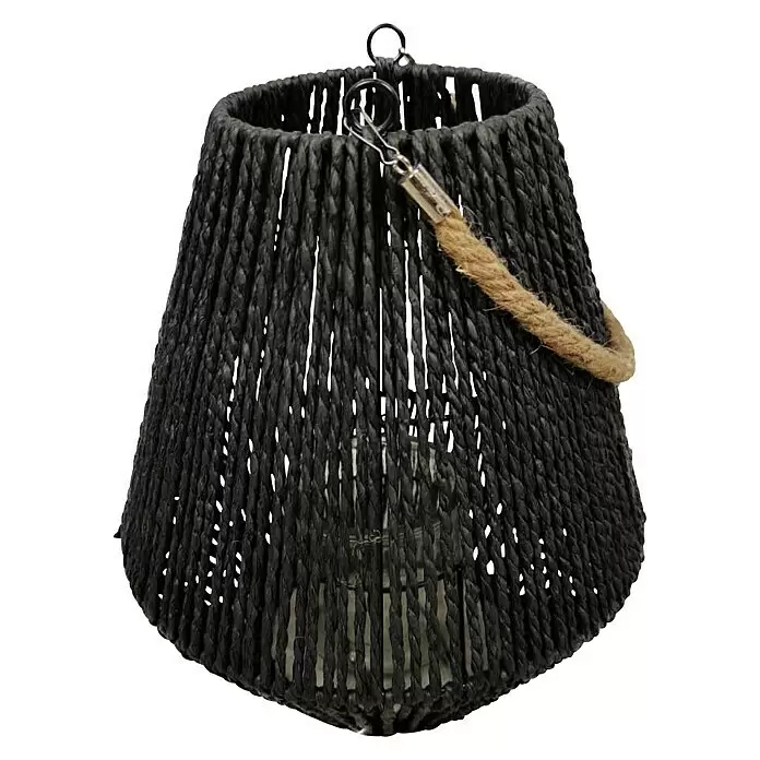 Laterne Jute - Ø x H: 27 x 30 cm, Schwarz - Vorderansicht