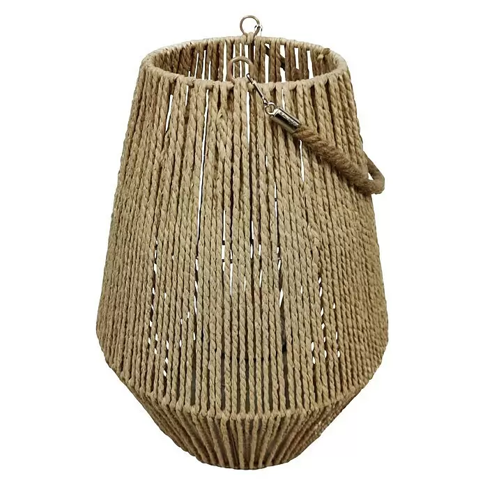 Laterne - Ø x H: 27 x 30 cm, Natur - Beige geflochtene Seillaterne mit Metallhaken und Griff.