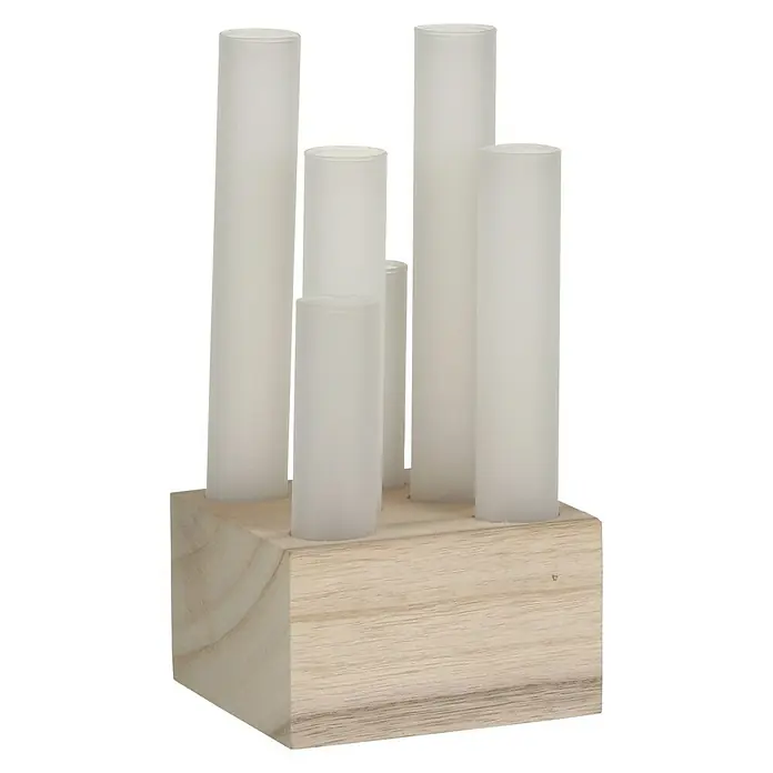 Jarrón Louise - Vidrio, Blanco - Candelabro decorativo de madera con cilindros de vidrio blanco para un ambiente cálido.
