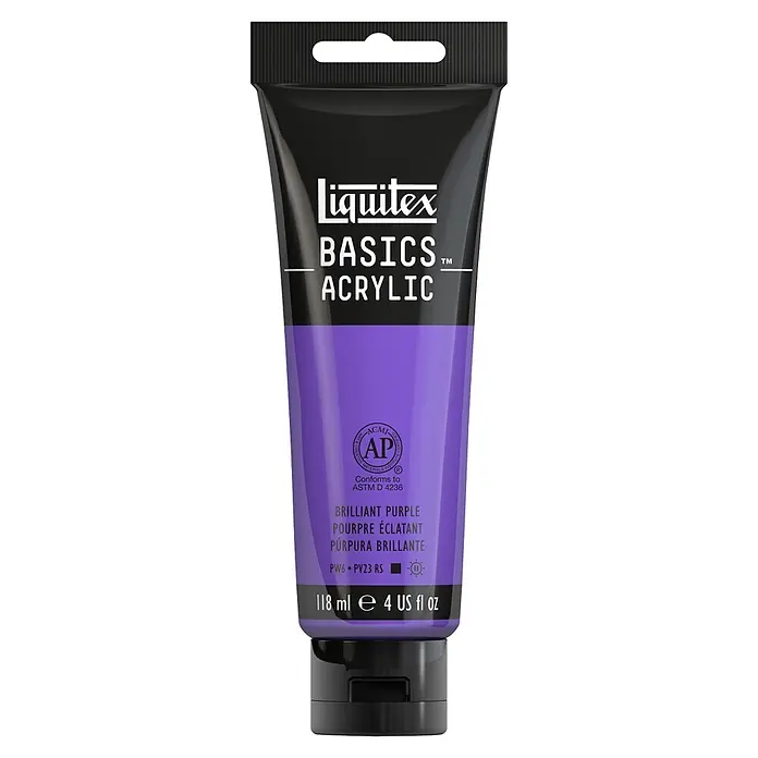 Liquitex Basics Acrylfarbe - Brillantlila, 118 ml - Das Bild zeigt eine Tube Liquitex Basics Acrylfarbe in Brilliant Purple (118 ml). Ideal für Künstler und Hobbybastler.