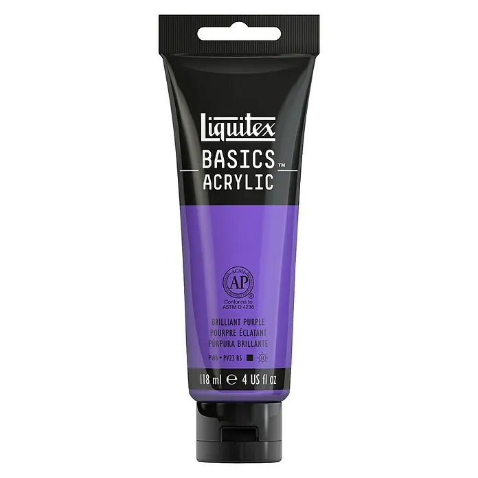 Liquitex Basics Acrylfarbe - Brillantlila, 118 ml - Das Bild zeigt eine Tube Liquitex Basics Acrylfarbe in Brilliant Purple (118 ml). Ideal für Künstler und Hobbybastler.