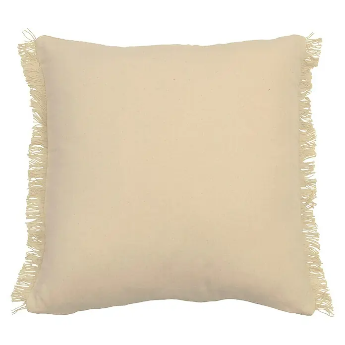 Cojín Akshaa - 45 x 45 cm, Textil, Natural, Cuadrado - Cojín decorativo cuadrado de color marfil con flecos en los cuatro lados. Acento simple y elegante para cualquier espacio habitable.