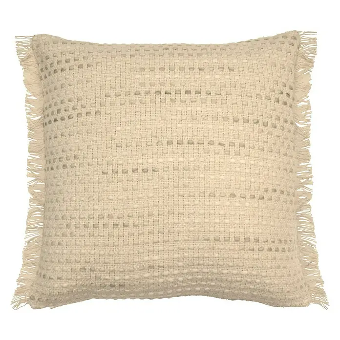 Cojín Dakira - 45 x 45 cm, Textil, Natural, Cuadrado - Cojín cuadrado con flecos, textura tejida en un tono neutro. Cojín decorativo para espacios de vida elegantes, aproximadamente 120 caracteres.