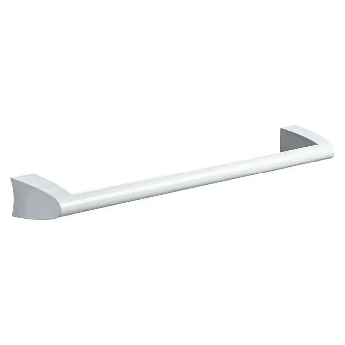 Tatay Smart Toallero de barra - Largo: 53 cm, Blanco - Una barra de toalla blanca con extremos elegantes y redondeados se muestra contra un fondo neutro, ideal para baños modernos.