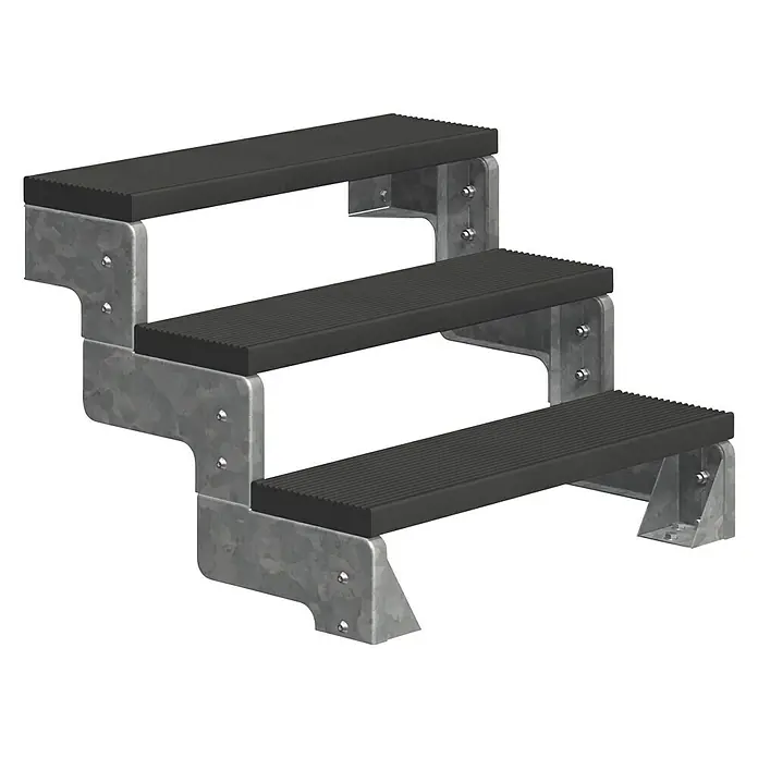 Dolle Außentreppe Gardentop - Trimaxstufen, Anthrazit, Ohne Geländer, Breite: 80 cm, Anzahl Stufen: 3 Stk., Geschosshöhe: 54 cm - 66 cm - Metalltreppe mit drei Stufen. Das Produkt ist robust und für den Außenbereich geeignet. Die Stufen sind rutschfest beschichtet.