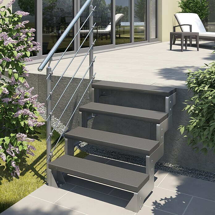 Dolle Buitentrap Gardentop (Trimax-treden, Antraciet, Roestvrijstalen stangen, Breedte: 100 cm, Aantal treden: 4 st., Verdiepingshoogte: 72 cm - 88 cm) | BAUHAUS