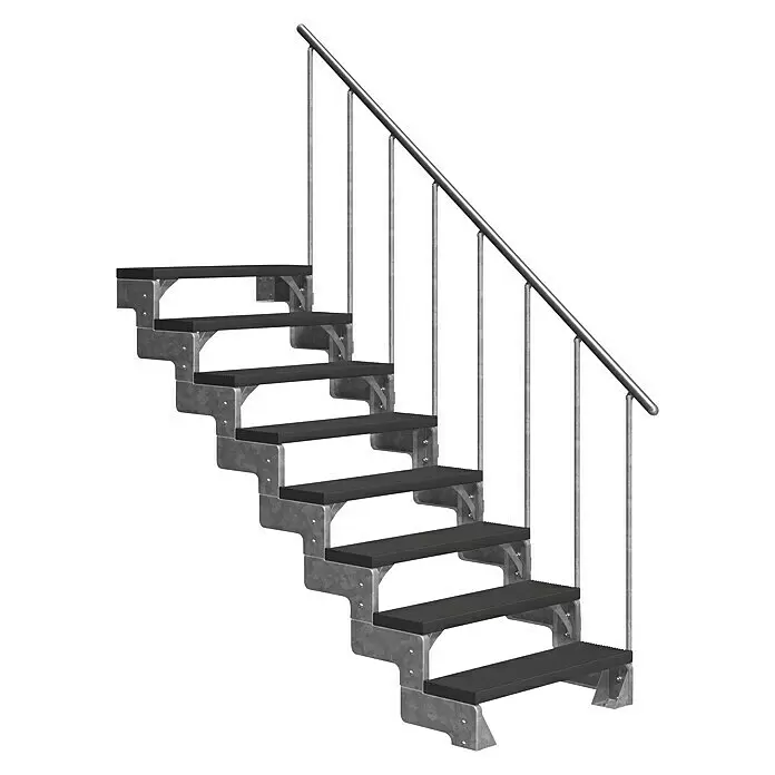 Dolle Außentreppe Gardentop - Trimaxstufen, Anthrazit, Feuerverzinkte Geländerstäbe, Breite: 80 cm, Anzahl Stufen: 8 Stk., Geschosshöhe: 144 cm - 176 cm - Modulare Außentreppe mit verzinktem Stahlrahmen, dunklen Antirutschstufen und Geländer.