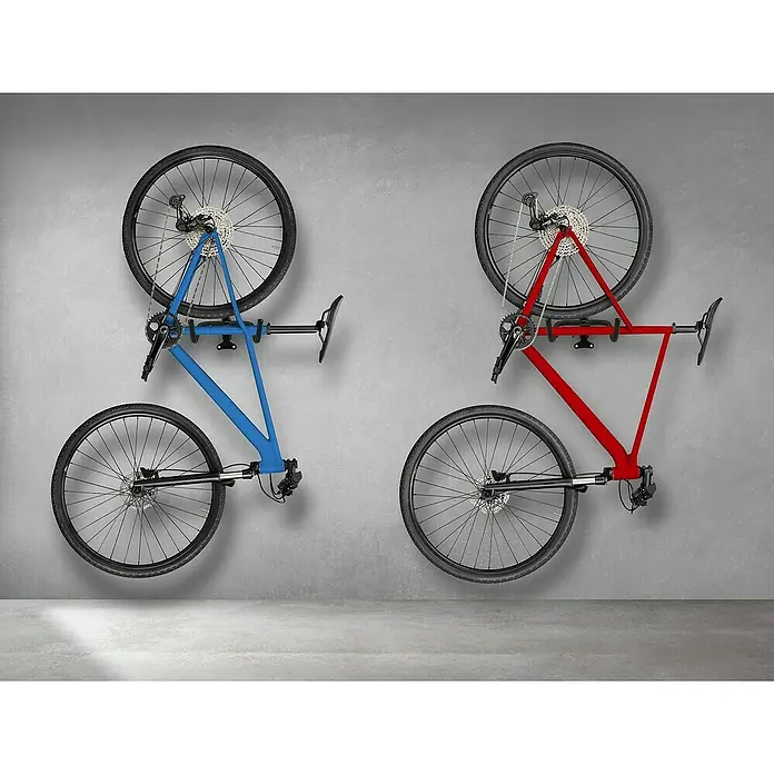 LAS Fahrradhalterung - Traglast: 30 kg, 1 Stk. - Wandmontierte Fahrradhalterung für zwei Fahrräder in Blau und Rot für platzsparende Aufbewahrung.
