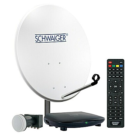 Schwaiger HD-SAT-Anlage Quad LNB + Receiver (72 cm, Hellgrau)