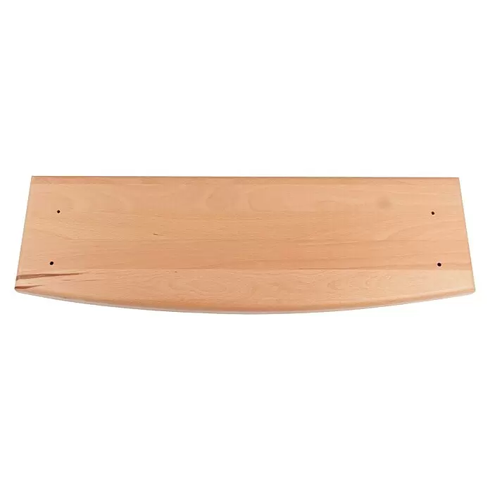 Dolle Raumspartreppe Lyon - Breite: 65 cm, Buche, Lackiert, Geschosshöhe: 286 cm, Gerade, Mitlaufende Edelstahlstäbe - Helles Holzbrett mit gekrümmter Kante und vier vorgebohrten Löchern.