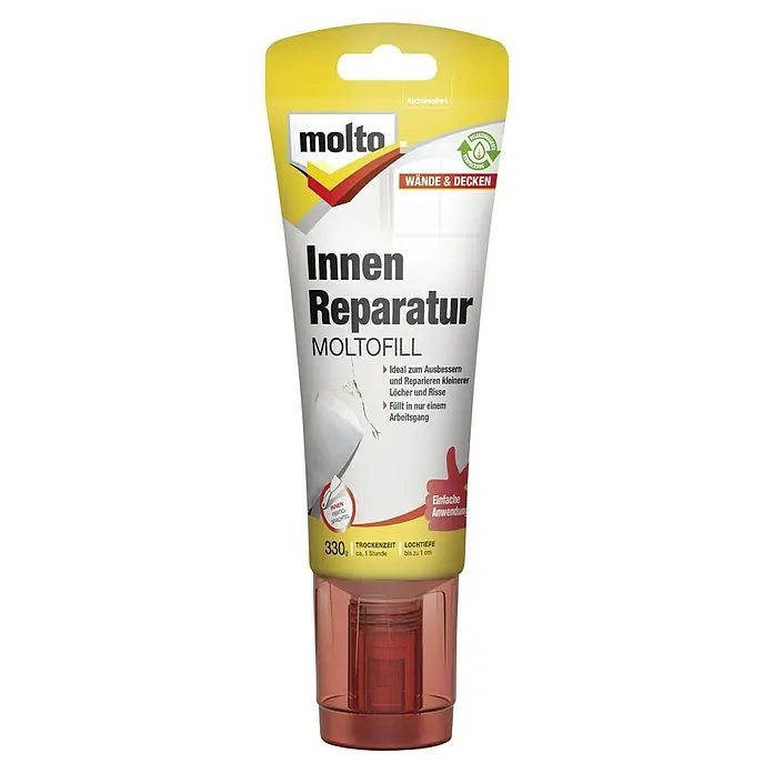 Molto Fertigspachtel Reparatur Moltofill - 330 g, Tube - Innen Reparatur Moltofill: Füllspachtel zur Ausbesserung von Wänden und Decken. Einfache Anwendung mit integriertem Spachtel, Trockenzeit ca. 1 Stunde.
