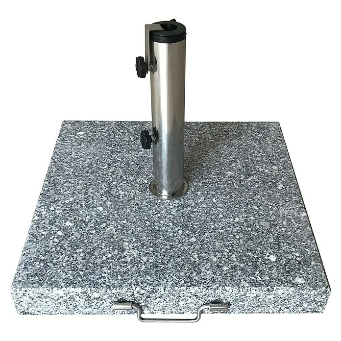 Sunfun Base de parasol de granito Korint - 60 kg, 55 x 55 cm - Una base de sombrilla cuadrada de granito con un eje de metal pulido para asegurar una sombrilla.