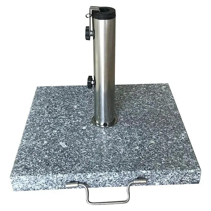 Sunfun Base de parasol de granito Florenz - 25 kg, 45 x 45 cm - Un soporte de sombrilla de patio cuadrado de granito con tubo de acero inoxidable, perfecto para exteriores.