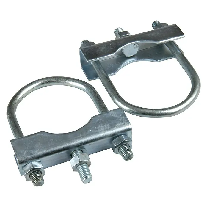 UniTEC Rundrohrklemme - 2 Stk. - Zwei U-Bügel-Rohrschellen aus Metall, ideal für die Befestigung von Rohren und Leitungen. Robuste Konstruktion für zuverlässigen Halt.