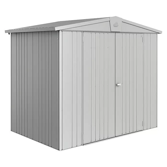 Biohort Europa Gerätehaus Europa Gr. 3 - Außenbreite inkl. Dachüberstand: 244 cm, Außentiefe inkl. Dachüberstand: 156 cm, Stahl, Silber Metallic - Diagonale Ansicht