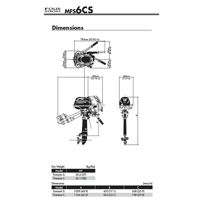 Tohatsu Außenbordmotor MFS 6 D SS (Leistung: 4,4 kW, Pinnengriff, Normalschaft, Seilzug)