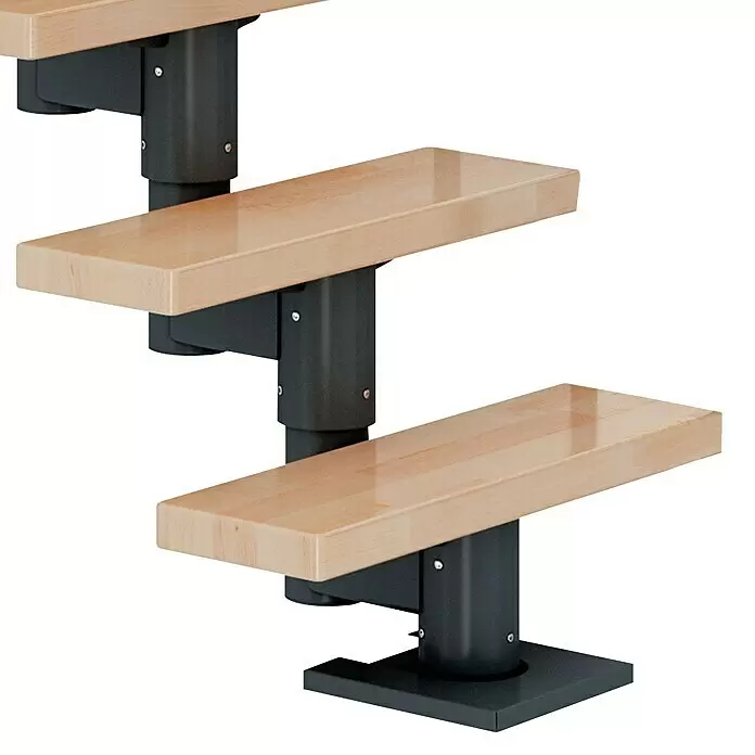 Dolle Mittelholmtreppe Dublin - Breite: 75 cm, Anthrazitgrau, Gerade, Farbe Stufen: Buche Natur, Geschosshöhe: 259 cm - 315 cm, Einzelstabgeländer - Detailaufnahme