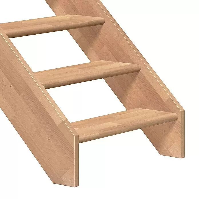 Dolle Raumspartreppe Paris - Breite: 83,5 mm, Buche, Natur, Unbehandelt, Geschosshöhe: 280,5 cm, Gerade, Rechteckstäbe Holz, Ohne Setzstufen - Detailaufnahme
