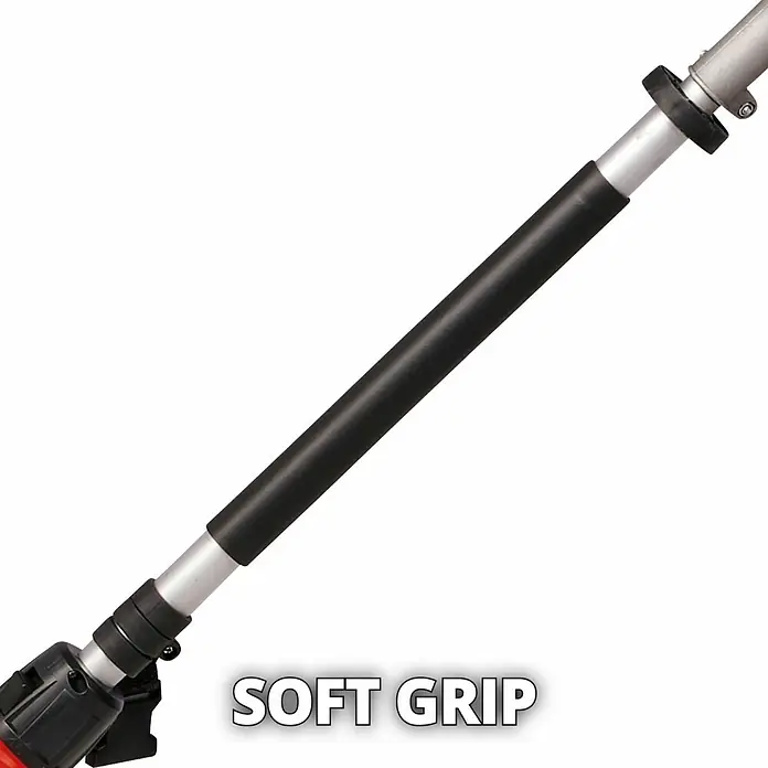 Einhell Cortasetos eléctrico GC-HC 90/2046 T - 900 W - Primer plano de un poste telescópico con agarre suave, perfecto para jardinería y cuidado de árboles cómodos.