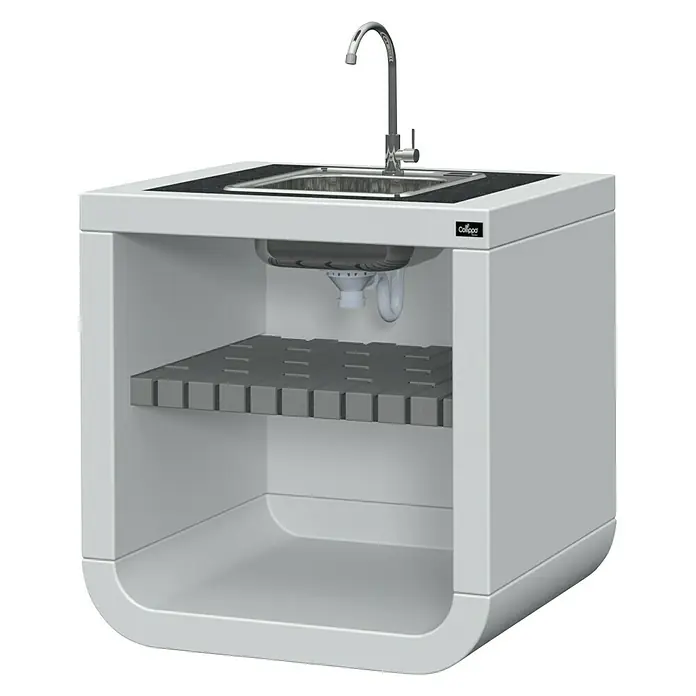 Collippo Belem II Mesa de barbacoa con fregadero para barbacoa - 80,5 x 58 x 81 cm, Blanco/Gris - Moderno mueble de lavabo blanco con estante de almacenamiento. Perfecto para baño o lavadero con un diseño elegante y funcionalidad práctica.