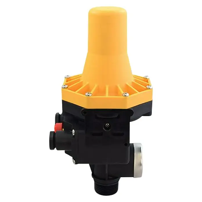 Espa Leader Presostato - Presión máxima: 10 bar - Imagen de un controlador electrónico automático de bomba de agua con carcasa amarilla y base negra.