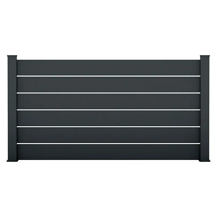 Dioco Valla Smartwall - An x Al: 177 x 100 cm, Antracita, Aluminio - Panel de valla moderno de color oscuro con listones horizontales y postes, ideal para privacidad exterior y diseño de paisaje elegante.