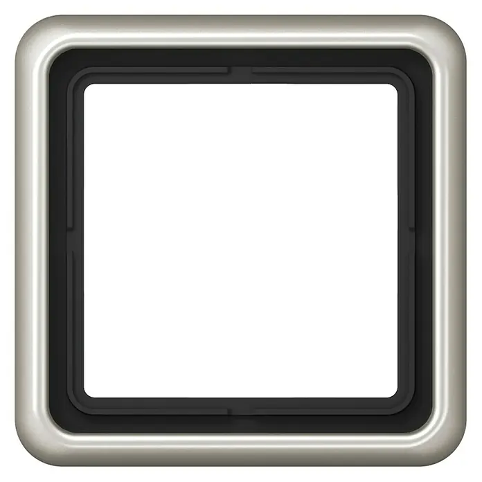 Jung CD 500 Abdeckrahmen CD581PT - Platin, 1-fach, Aluminium - Silberfarbener quadratischer Rahmen mit abgerundeten Ecken und schwarzer Umrandung.