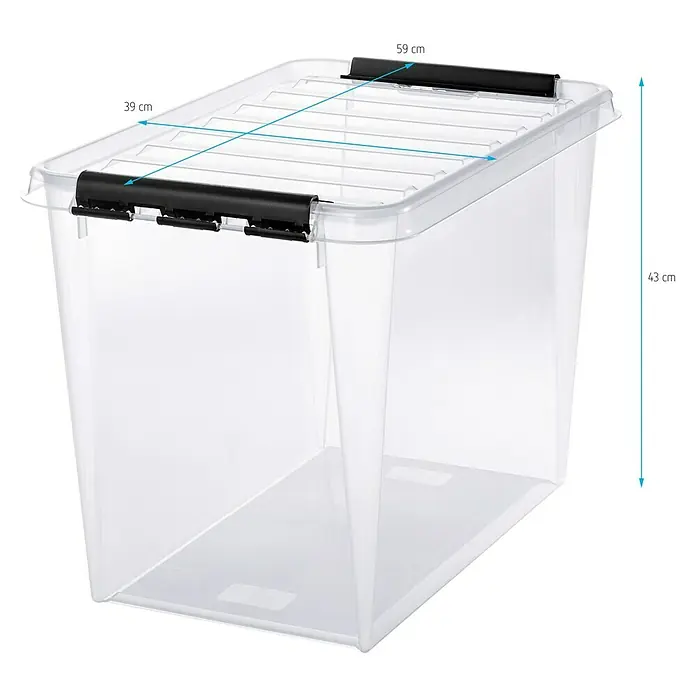 SmartStore Aufbewahrungsbox Classic 66 - L x B x H: 59 x 39 x 43 cm, Kunststoff, Transparent - Abbildung einer transparenten Aufbewahrungsbox aus Kunststoff mit den Maßen 59 x 39 x 43 cm für universelle Ordnung.