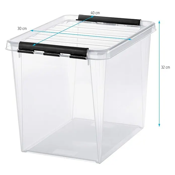 SmartStore Aufbewahrungsbox Classic 25 - L x B x H: 40 x 30 x 32 cm, Kunststoff, Transparent - Abbildung einer transparenten Aufbewahrungsbox aus Kunststoff mit den Maßen 40 x 30 x 32 cm.