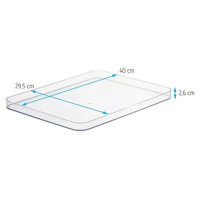 SmartStore Deckel Compact - L x B x H: 40 x 29,5 x 2,6 cm, Kunststoff, Transparent - Abbildung einer transparenten rechteckigen Aufbewahrungsbox mit den Maßen 40 cm x 29,5 cm x 2,6 cm, ideal für die Organisation von Gegenständen.