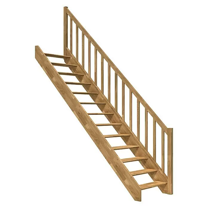 Dolle Raumspartreppe Paris - Breite: 83,5 mm, Eiche, Natur, Lackiert, Geschosshöhe: 280,5 cm, Gerade, Rechteckstäbe Holz, Ohne Setzstufen - Helle Holztreppe mit Geländer.