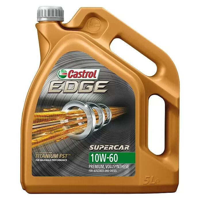 Castrol Edge Aceite para motores de alto rendimiento - 5 l, 10W-60, A3/B3 - Garrafa dorada de 5L de aceite motor Castrol Edge Supercar 10W-60 con tapa plateada.