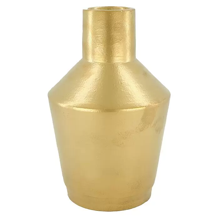 Vase - Ø x H: 18 x 28 cm, Keramik, Gold - Goldene, geometrisch geformte Dekovase mit konischem Körper und schmalem Hals.