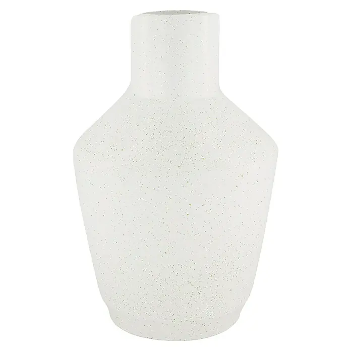 Vase - Ø x H: 18 x 28 cm, Keramik, Weiß - Nahaufnahme einer weißen Vase mit gesprenkelter Textur und einer zylindrischen Öffnung, ideal für dekorative Zwecke.