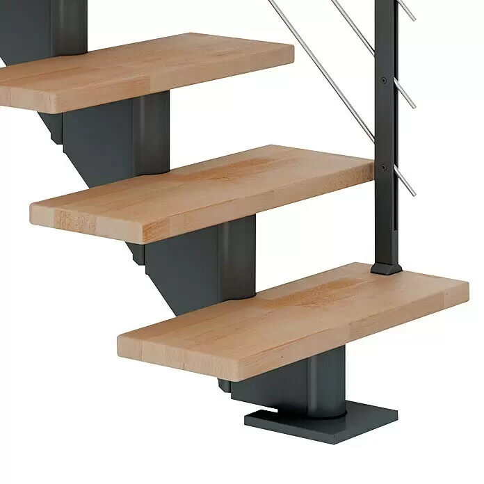Dolle Mittelholmtreppe Hamburg - Breite: 85 cm, Gerade, Anthrazitgrau, Farbe Stufen: Buche Natur, Geschosshöhe: 222 cm - 258 cm - Detailaufnahme