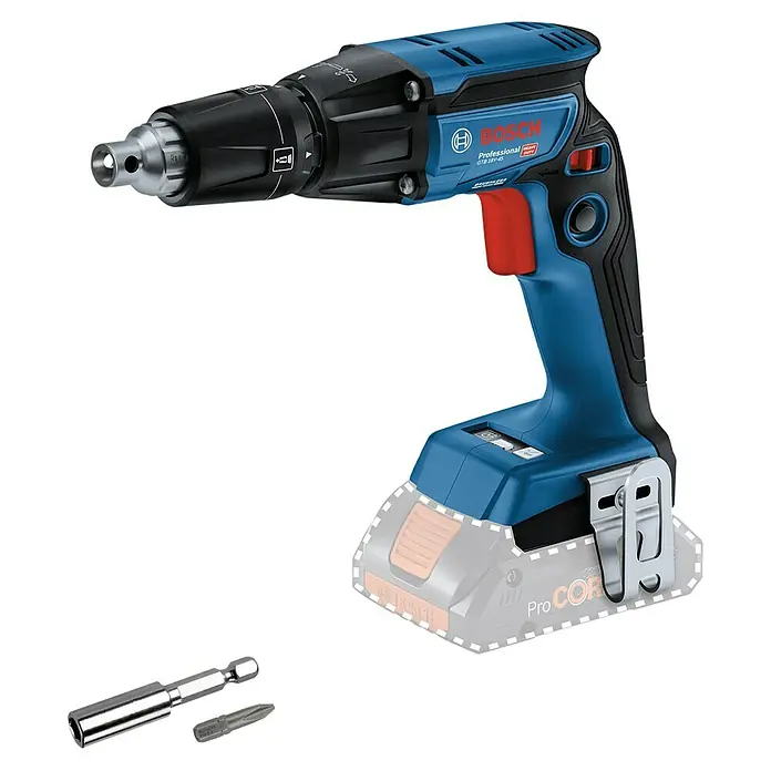 Bosch Professional AMPShare 18V Atornillador para placas de yeso de batería GTB 18V-45 - 18 V, Sin batería, Número de revoluciones de marcha en vacío 1ª marcha: 4.500 r.p.m. - El atornillador para paneles de yeso inalámbrico Bosch GTB 18V-45: Potente y preciso para aplicaciones profesionales.