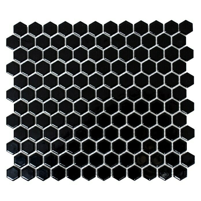 Mosaikfliese Hexagon Uni HX 060 (26 x 30 cm, Schwarz, Glänzend)