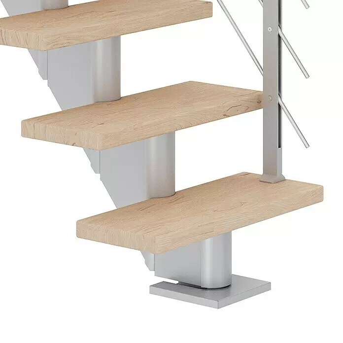 Dolle Mittelholmtreppe Frankfurt - Breite: 65 cm, Gerade, Perlgrau, Farbe Stufen: Eiche Weiß, Geschosshöhe: 240 cm - 279 cm - Detailaufnahme