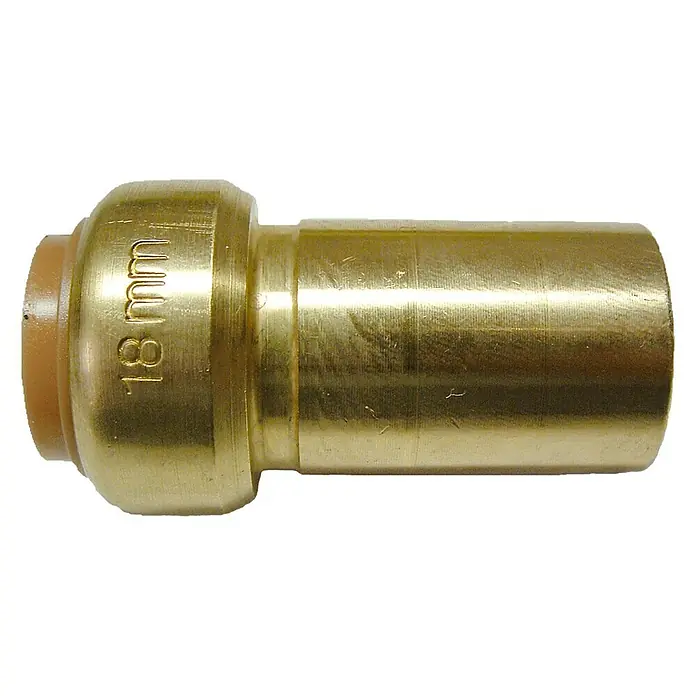 Stecknippel IA - 22 x 15 mm - Messingfarbenes, 18 mm großes Sanitärteil für Rohre, glänzend und bereit für Installationen im Sanitärbereich.