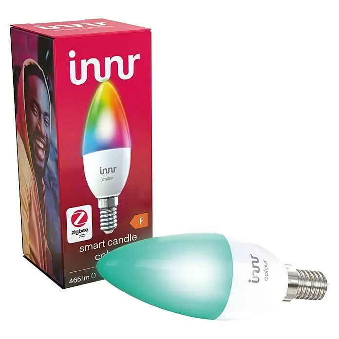 Innr Lighting Smart-LED-Lampe Candle Colour - E14, Dimmbar, RGBW, 465 lm, 4,9 W, 1 Stk. - Diagonale Ansicht