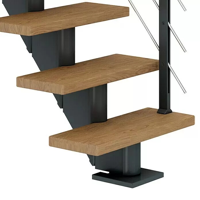 Dolle Mittelholmtreppe Frankfurt - Breite: 75 cm, Gerade, Anthrazitgrau, Farbe Stufen: Eiche Natur, Geschosshöhe: 222 cm - 258 cm - Detailaufnahme