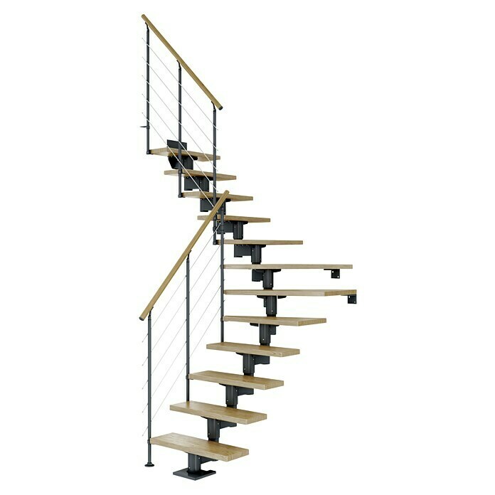 Dolle Mittelholmtreppe Cork (Breite: 75 cm, 1/4-gewendelt, Anthrazitgrau, Farbe Stufen: Eiche Natur, Geschosshöhe: 278 cm - 337 cm)