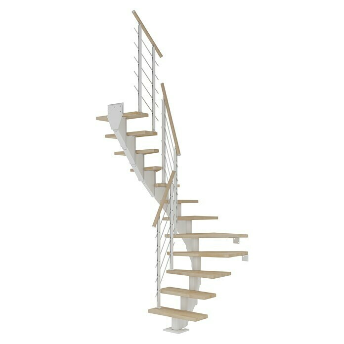 Dolle Mittelholmtreppe Frankfurt (Breite: 75 cm, 1/2-gewendelt, Verkehrsweiß, Farbe Stufen: Buche Natur, Geschosshöhe: 259 cm - 301 cm) | BAUHAUS